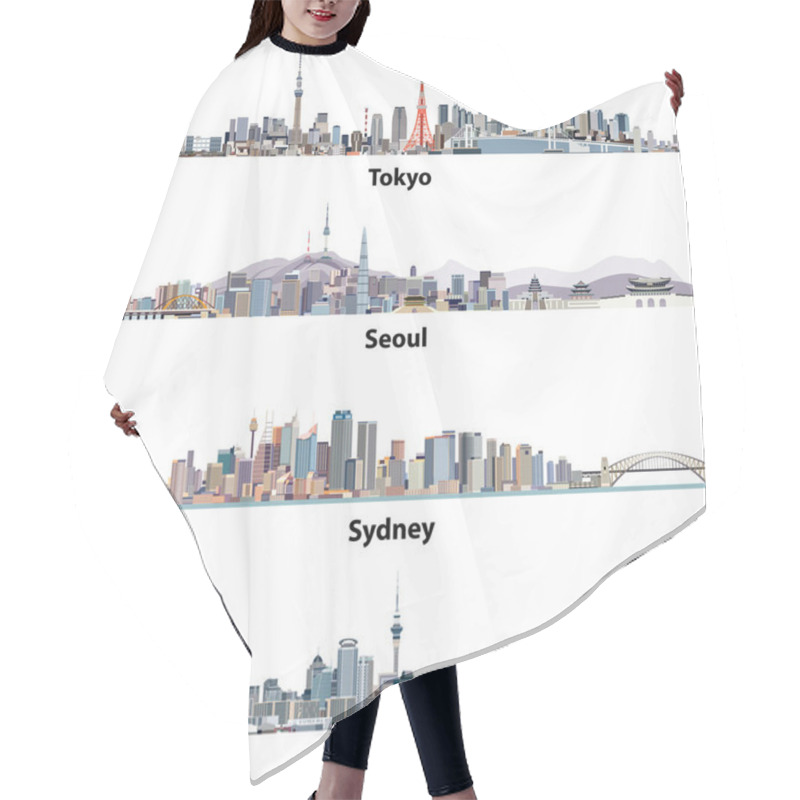 Personality  Abstract Vector Illustrations Of Tokyo, Seoul, Sydney And Auckland Skylines Hair Cutting Cape