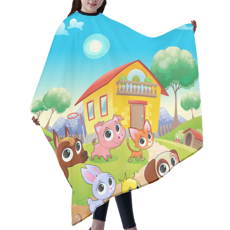 Personality  Funny Farm Animals In The Garden Hair Cutting Cape