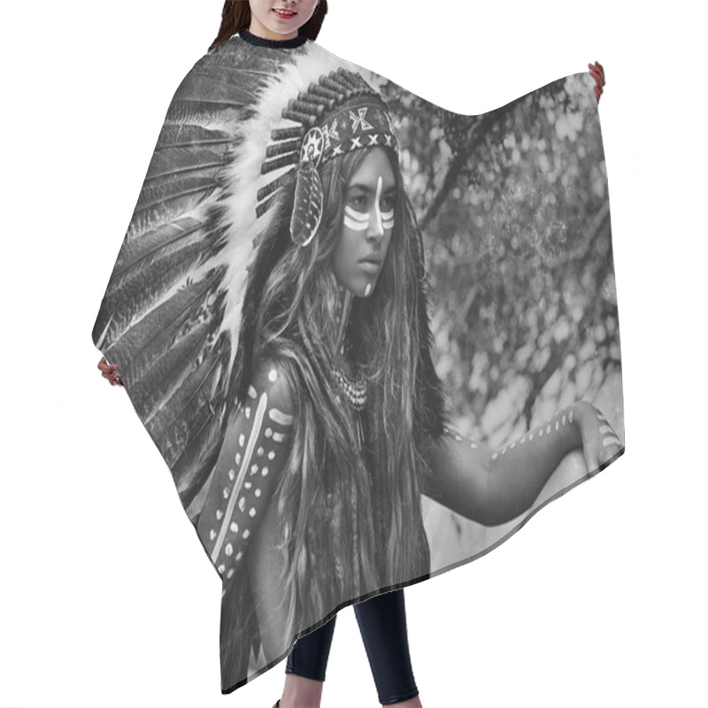 Personality  Beautiful Woman In Primitive Indian Hunter Concept Hair Cutting Cape