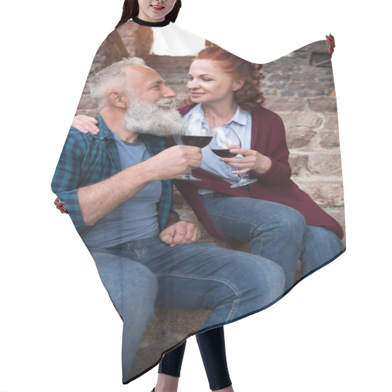 Personality  Mature Couple Drinking Wine Hair Cutting Cape