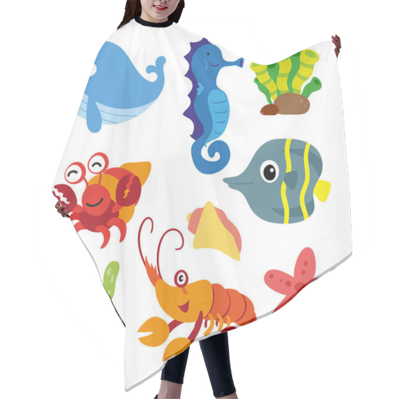 Personality  Marine Life Vector Collection Design, Ocean Animals Vector Design Hair Cutting Cape