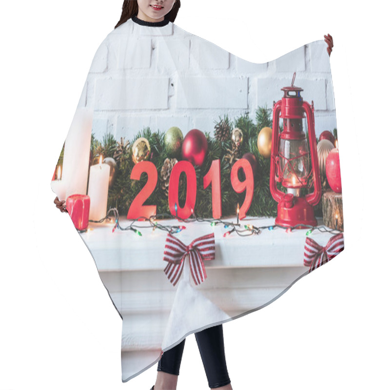 Personality  2019 Year Sign With Christmas Wreath, Candles And Socks  Hair Cutting Cape