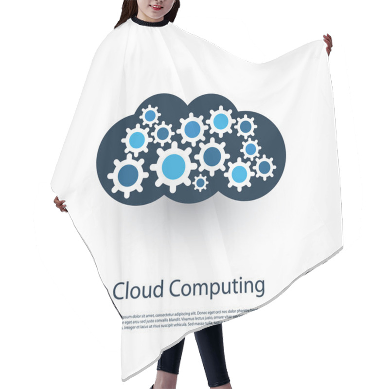 Personality  Cloud Computing And Networks Concept, Technology Company Logo Design With Gears Inside Hair Cutting Cape