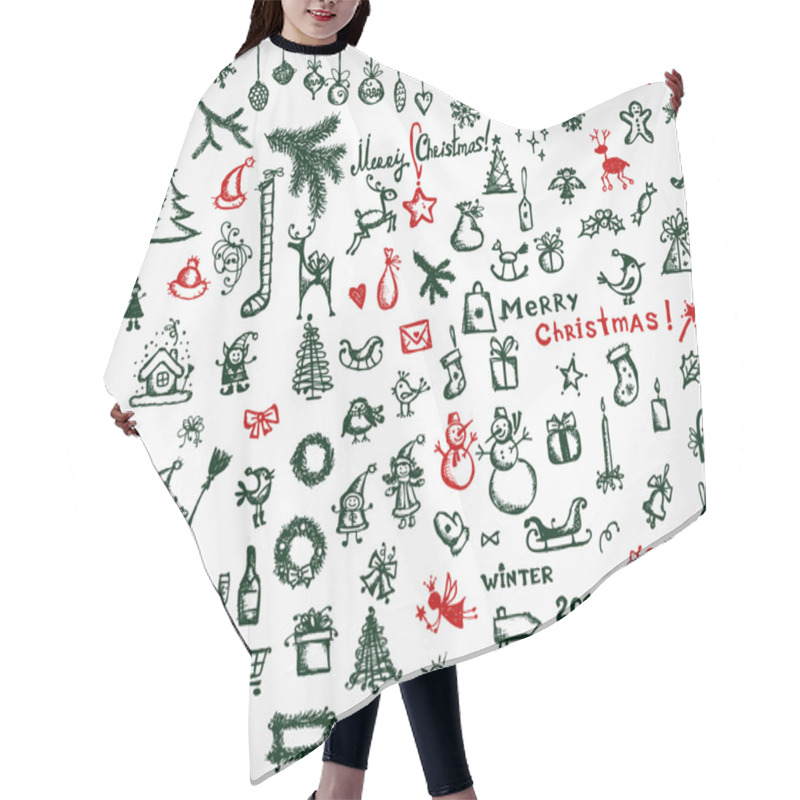 Personality  Christmas Icons, Sketch Drawing For Your Design Hair Cutting Cape