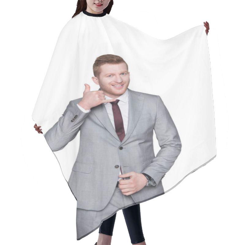 Personality  Businessman Showing Call Me Sign Hair Cutting Cape