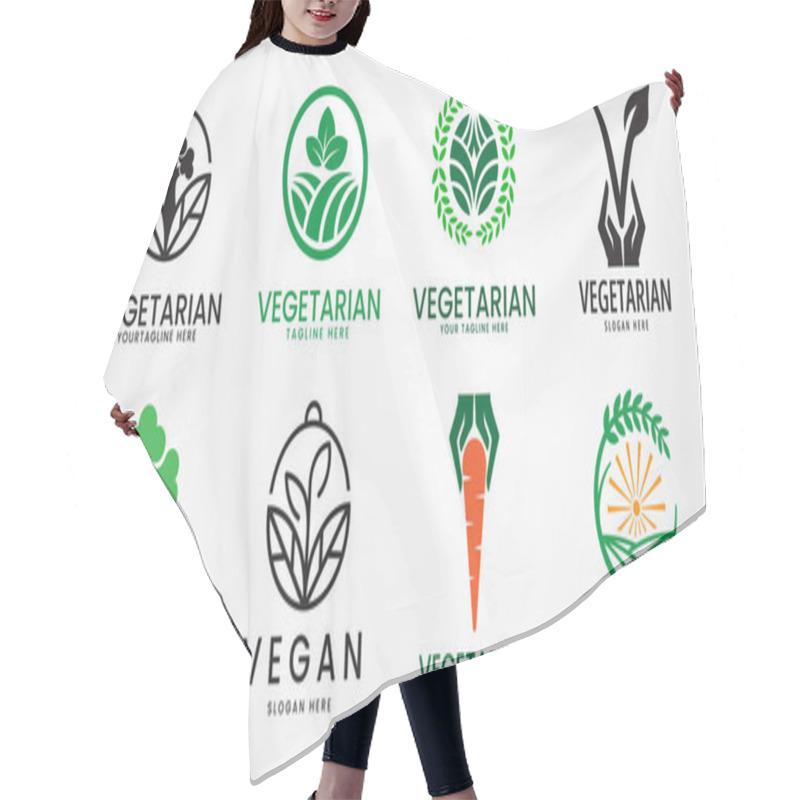 Personality  Vegan Logo Icon Leaf Symbol Plant Based Diet Product Label Vector Illustration. Hair Cutting Cape