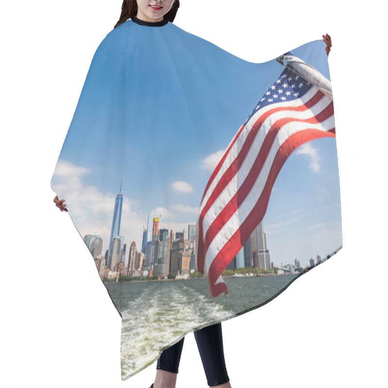 Personality  View To Downtown Manhattan And The USA Flag From Liberty Island Hair Cutting Cape