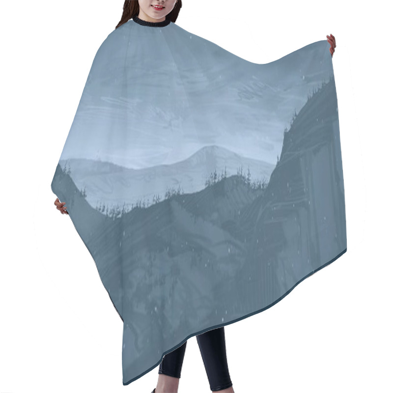 Personality  Abstract Hilly Forest Landscape With Foggy Trees With Copy Space, Natural Background Hair Cutting Cape