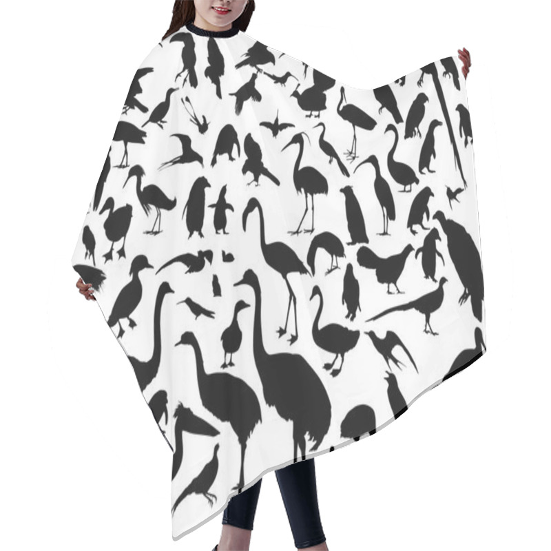 Personality  Large Set Of Different Bird Silhouettes On White Hair Cutting Cape