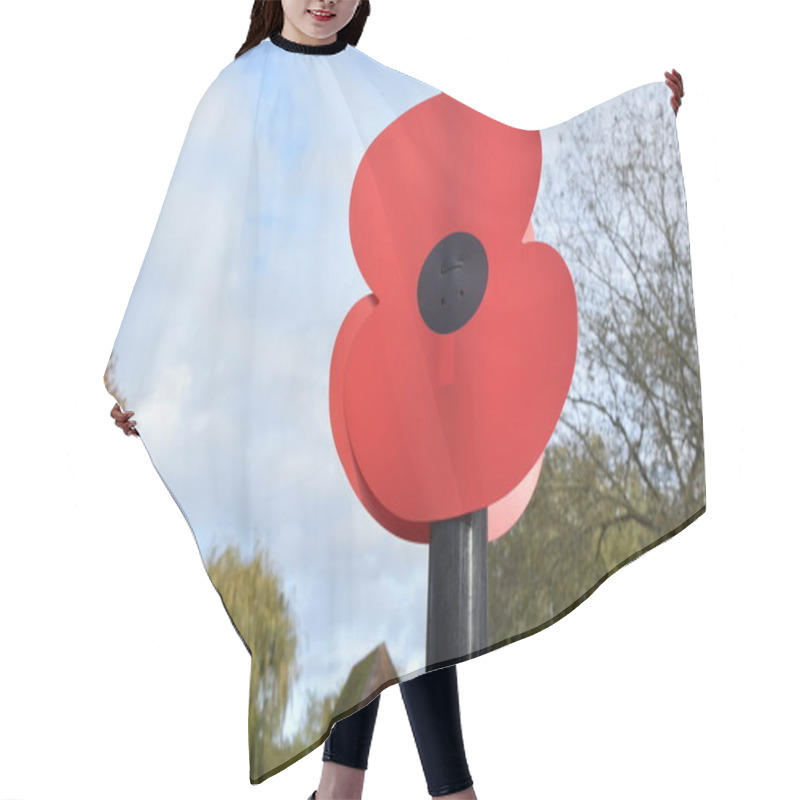 Personality  Poppy Flower Remembrance Day Sign On Road In UK Town. Hair Cutting Cape