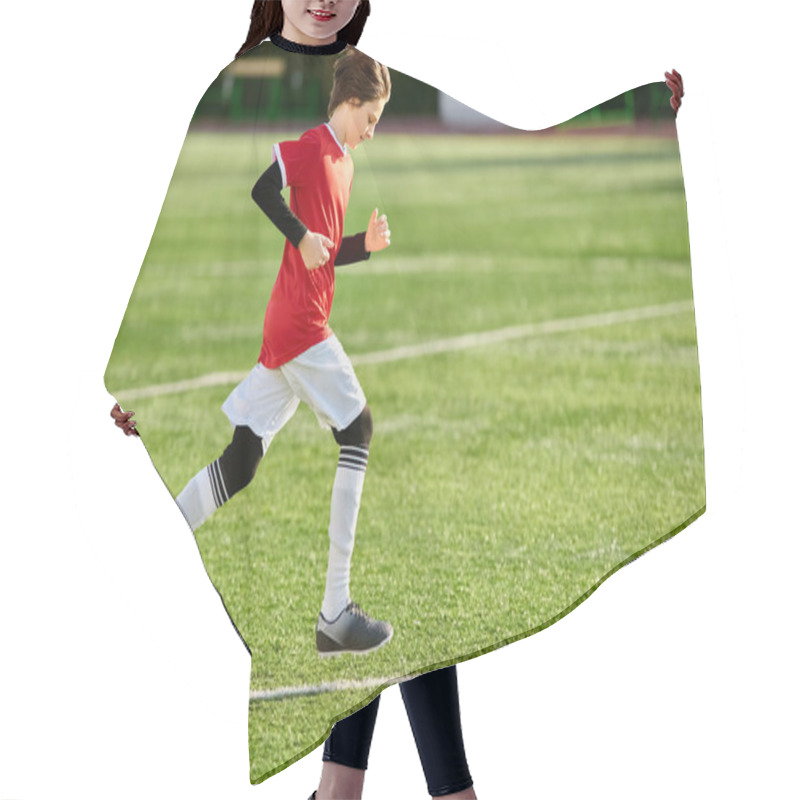 Personality  A Dynamic Young Boy Is Sprinting Across A Soccer Field, His Focus Solely On The Game Ahead. With Determination In His Eyes, He Moves Swiftly And Gracefully, Showcasing His Agility And Speed. Hair Cutting Cape