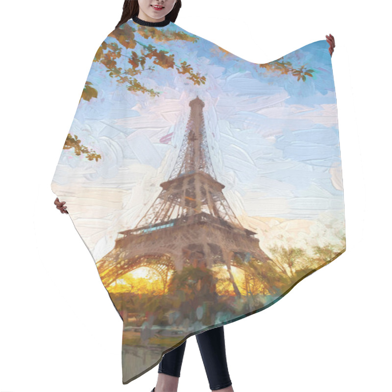 Personality  Eiffel Tower In Artwork Style During Spring Time In Paris, France Hair Cutting Cape