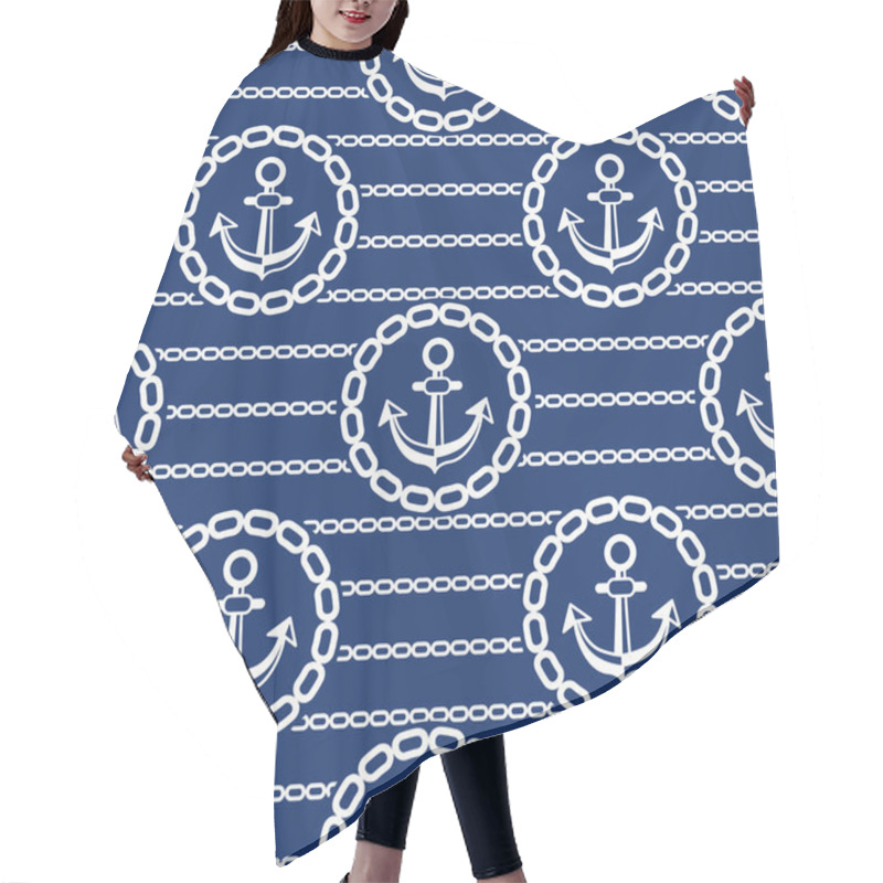 Personality  Seamless Pattern With Anchors. Ongoing Backgrounds Of Marine Theme. Hair Cutting Cape