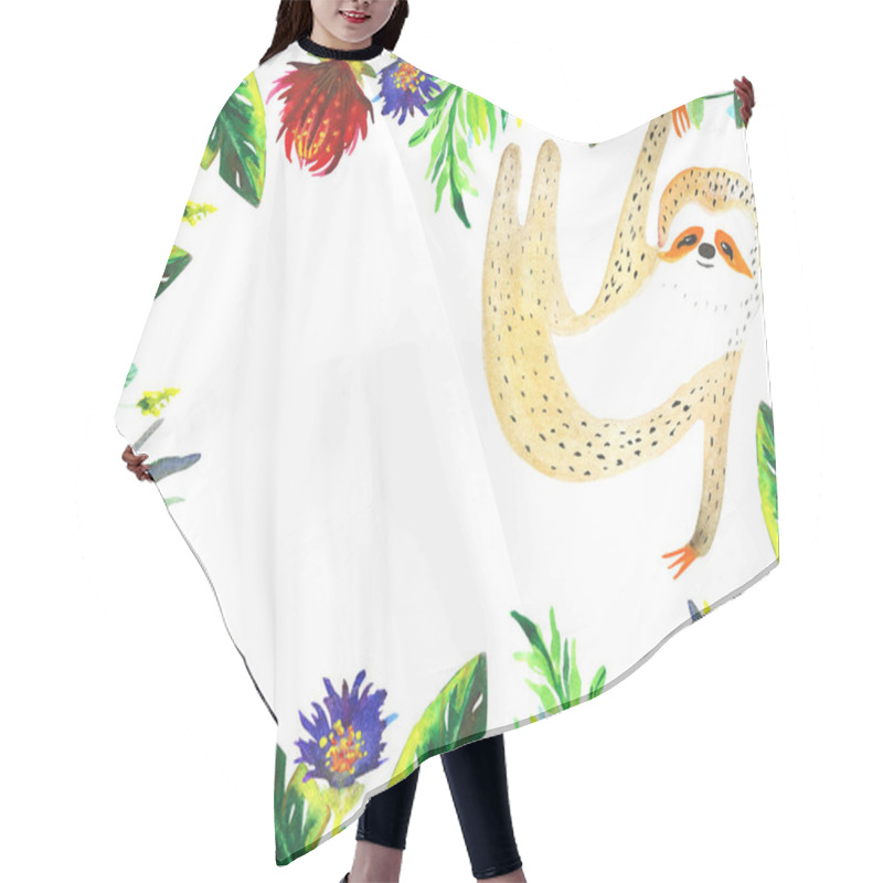 Personality  Sloth With Tropical Leaves And Flower Frame Hair Cutting Cape