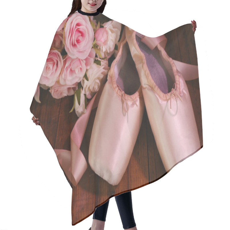 Personality  Ballet Pointe Shoes On Wooden Background Hair Cutting Cape