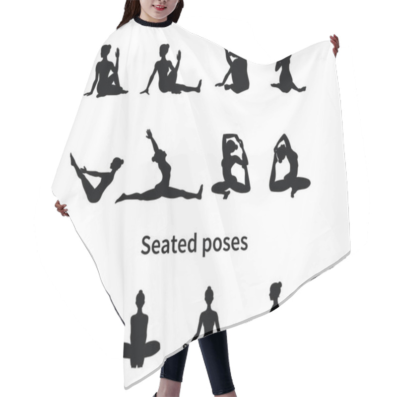 Personality  Women Silhouettes. Collection Of Yoga Poses. Asana Set. Vector Illustration. Seated Poses Hair Cutting Cape