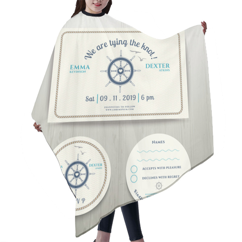 Personality  Nautical We Are Tying The Knot Wedding Invitation And RSVP Card Hair Cutting Cape