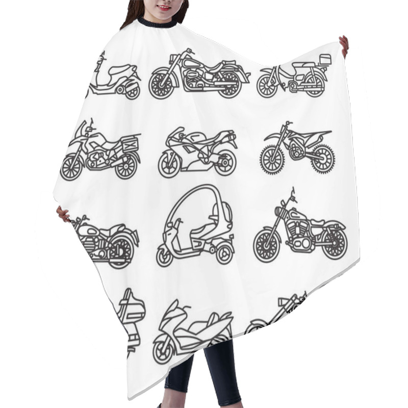 Personality  Set Of Different Hand-drawn Motorcycles In Doodle Style. Vector. Isolated Hair Cutting Cape