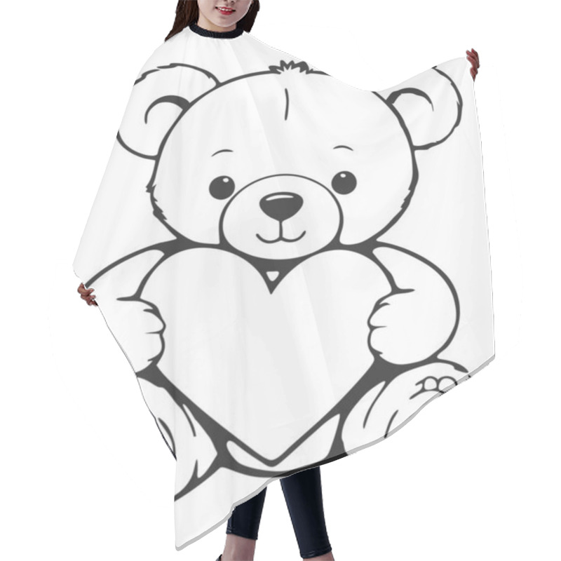 Personality  Black And White Illustration Of Teddy Bear Holding A Heart Hair Cutting Cape