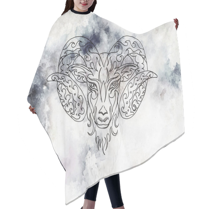 Personality  Linear Ornamental Drawing Of Aries, Sacred Animal Symbol. Hair Cutting Cape