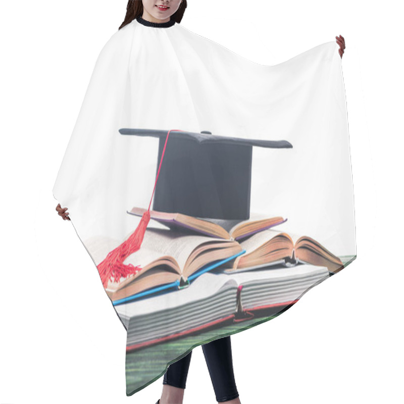 Personality  Open Books With Graduation Cap On Top Hair Cutting Cape