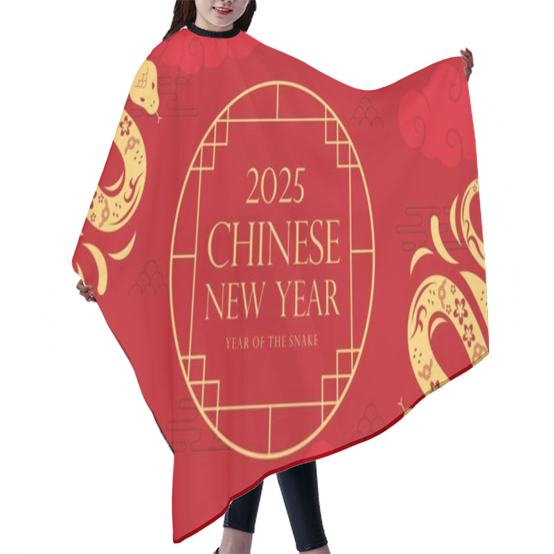 Personality  Happy Lunar New Year! Chinese New Year 2025: Year Of The Snake Zodiac On A Red Background Illustration Hair Cutting Cape