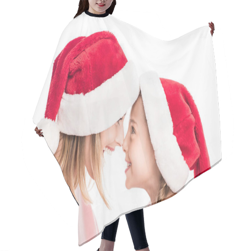 Personality  Mother And Daughter In Santa Hats Hair Cutting Cape