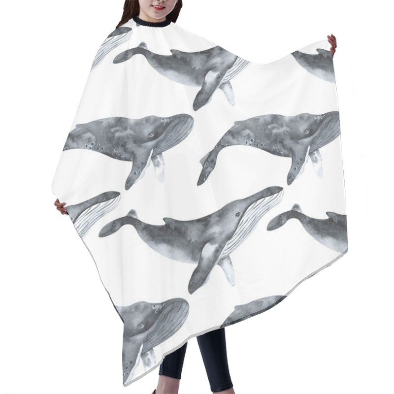 Personality  Watercolor Seamless Pattern With Whales. Hand Drawn Illustration. Perfect For Print, Poster, Textile, Wrapping Paper Hair Cutting Cape