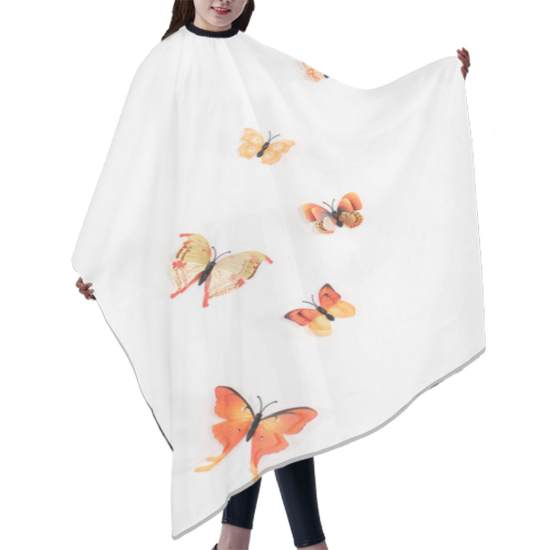 Personality  Orange Butterflies Flying Isolated On White, Environmental Saving Concept  Hair Cutting Cape