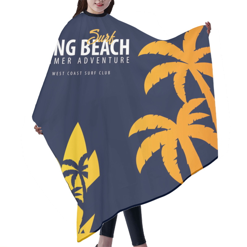 Personality  Long Beach Surfing Graphic With Palms. T-shirt Design And Print. Hair Cutting Cape