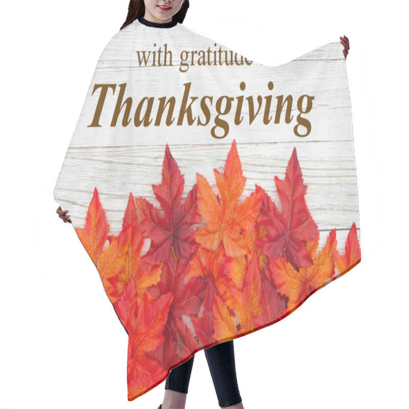 Personality  Thanksgiving Greeting With Red And Orange Fall Leaves On Weather Hair Cutting Cape