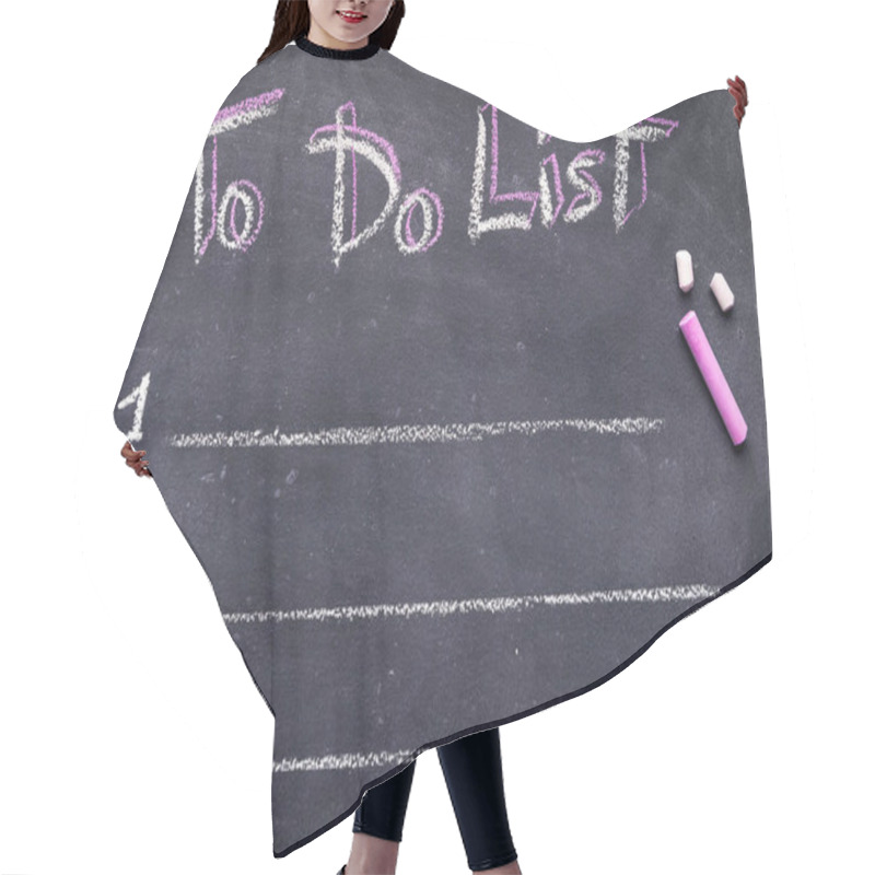 Personality  Handwriting Text With White And Pink Chalk On Black Board Hair Cutting Cape