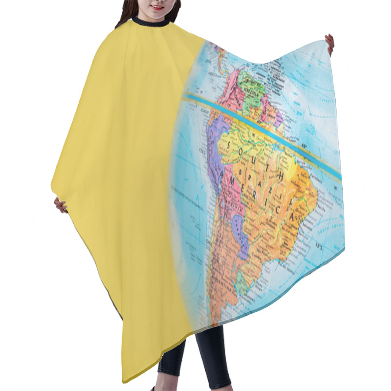 Personality  Close-up Of South America On Globe With Solid Yellow Background Hair Cutting Cape