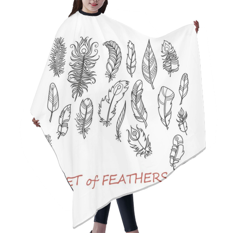 Personality  Vector Ornate Set Of Stylized And Abstract Feathers. Hair Cutting Cape