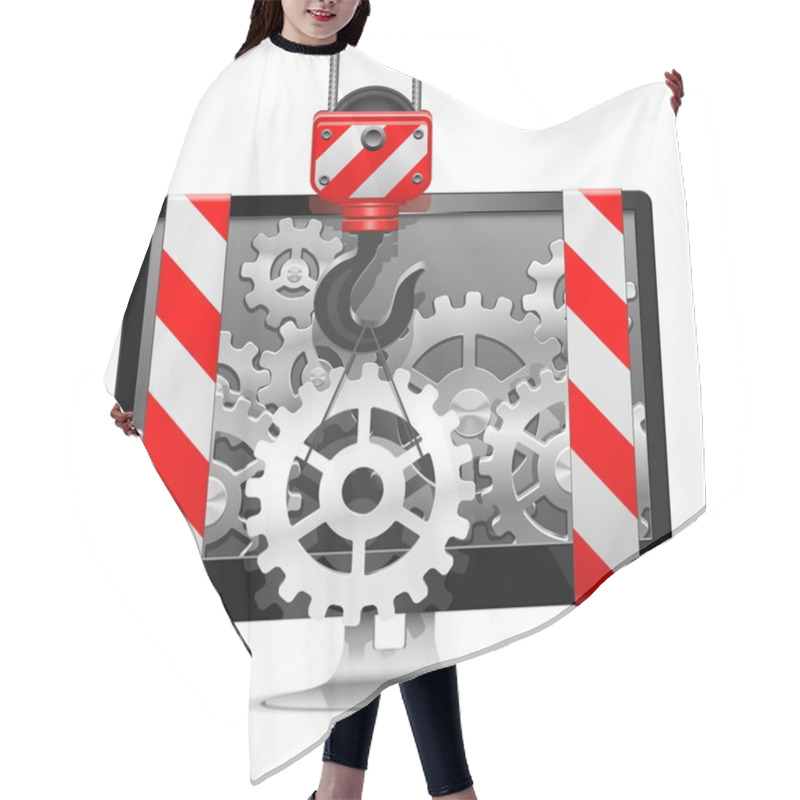 Personality  Vector Computer Repair With Crane Hair Cutting Cape