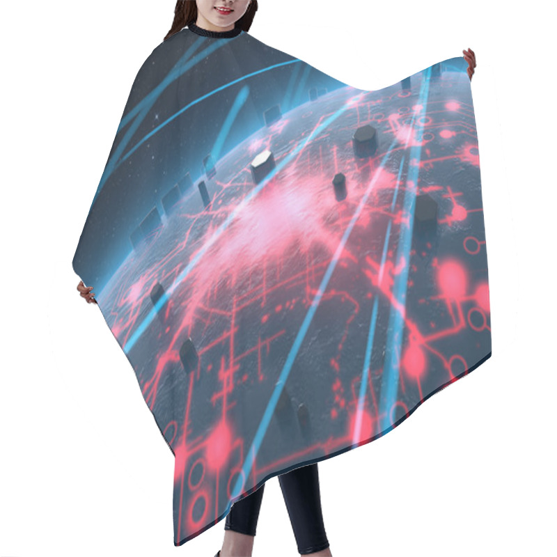 Personality  Alien Planet With Illuminated Network And Light Trails Hair Cutting Cape