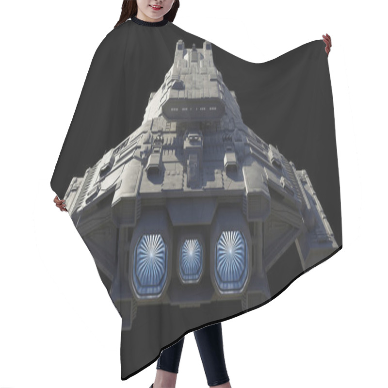 Personality  Science Fiction Illustration Of A Spaceship Carrier Vessel With Glowing Blue Engines, Isolated On Black In Rear View, 3d Digitally Rendered Illustration Hair Cutting Cape