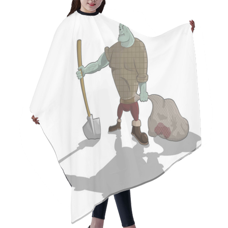 Personality  Vector Gravedigger With Shovel And Sack With Corpse Hair Cutting Cape