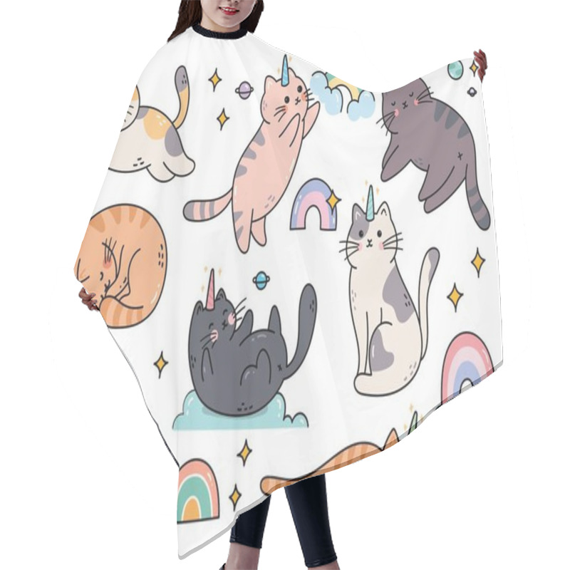 Personality  Hand Drawn Cute Cartoon Cat Unicorn Doodle Hair Cutting Cape