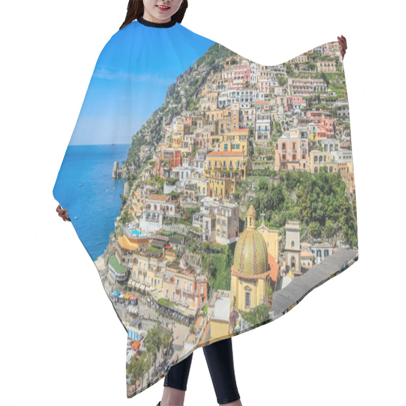 Personality  Positano Cityscape Bay At Golden Sunset, Amalfi Coast Of Italy, Southern Europe Hair Cutting Cape