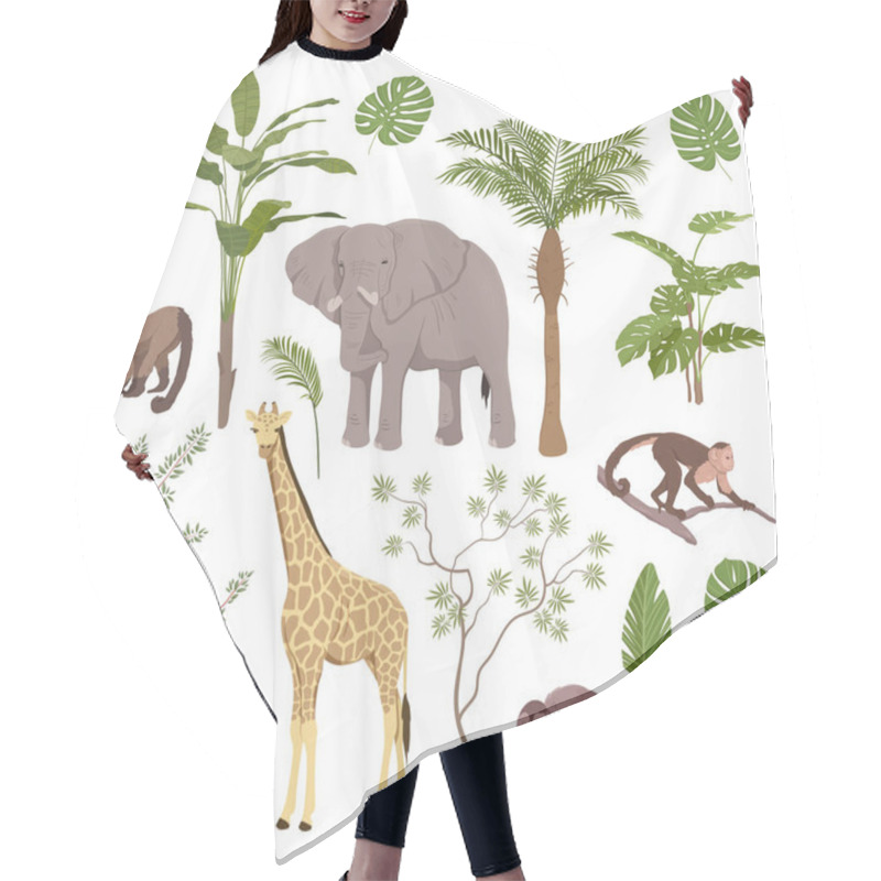 Personality  Set Of Jungle Animals And Tropical Vegetation Hair Cutting Cape