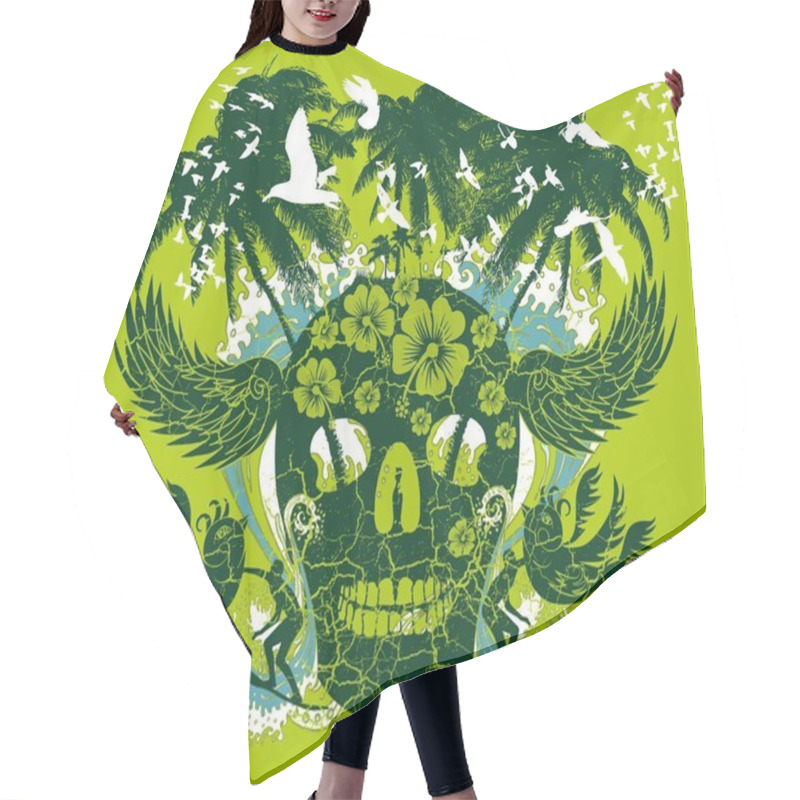 Personality  Pacific Ocean Skull Island Vector Art Hair Cutting Cape