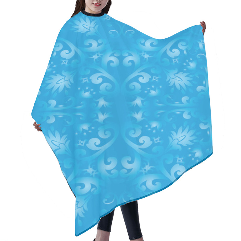 Personality  Blue Background With Floral Curls Hair Cutting Cape