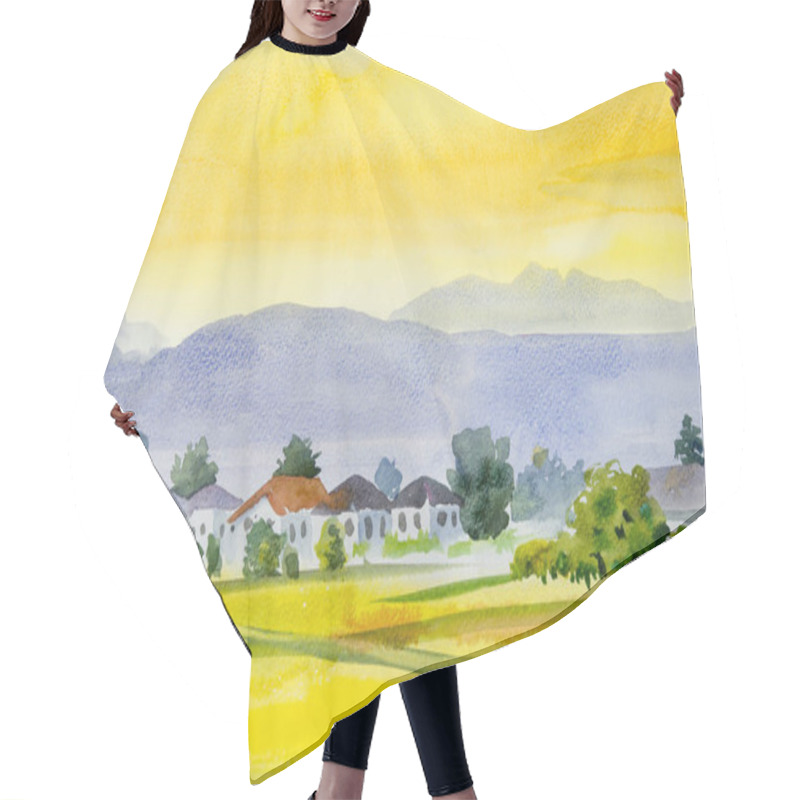 Personality  Painting Village And Rice Field In The Morning Hair Cutting Cape