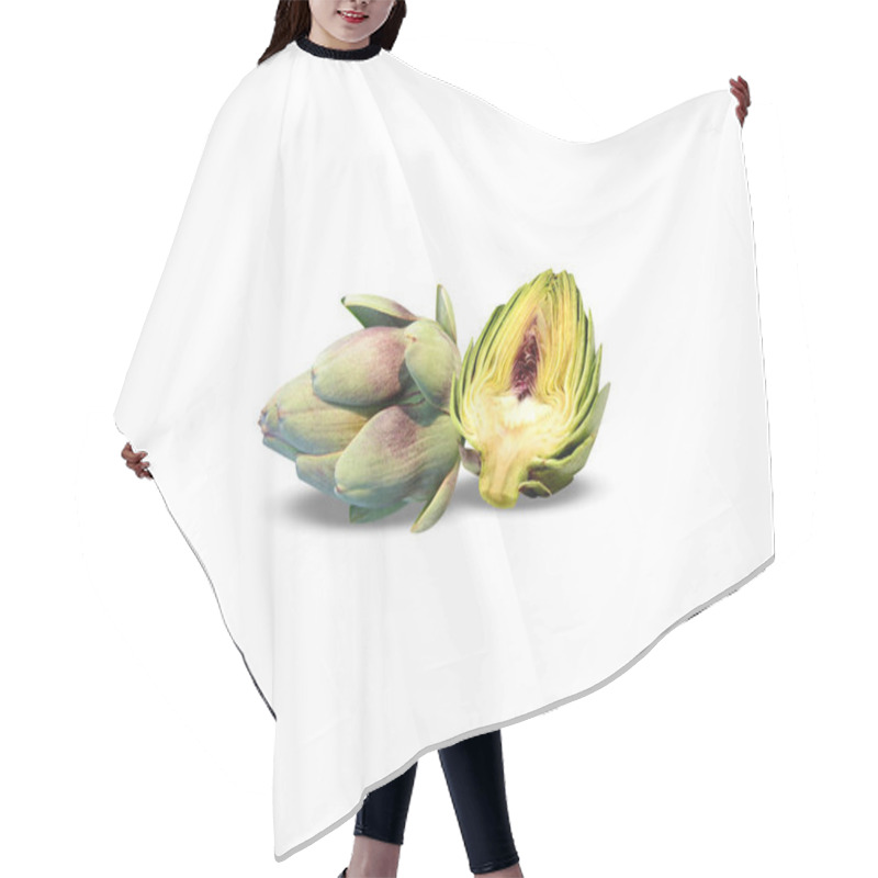 Personality  Globe Artichoke Or Cynara Cardunculus Fruits On Isolated White Background Hair Cutting Cape