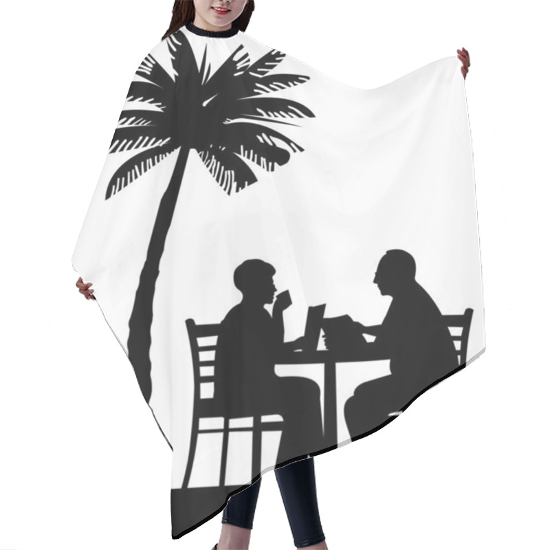 Personality  Lovely Retired Elderly Couple Drinking Coffee And Reading A Newspaper On The Beach Under Palm Tree Hair Cutting Cape