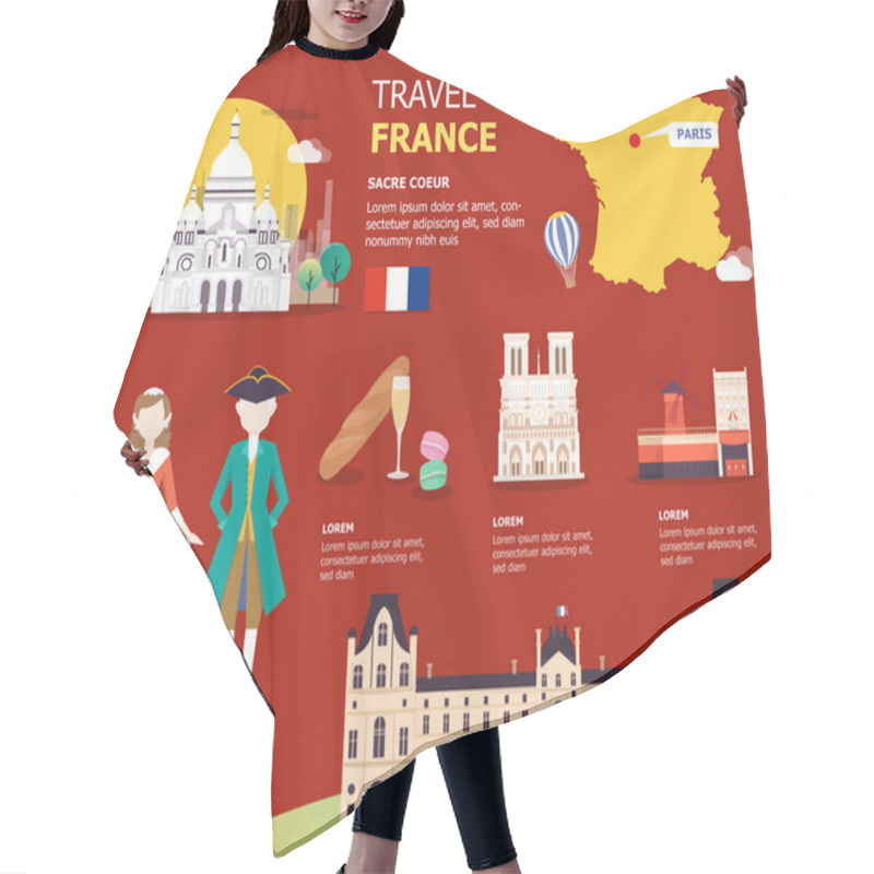 Personality  French Map For Traviling In France Illustration Design Hair Cutting Cape