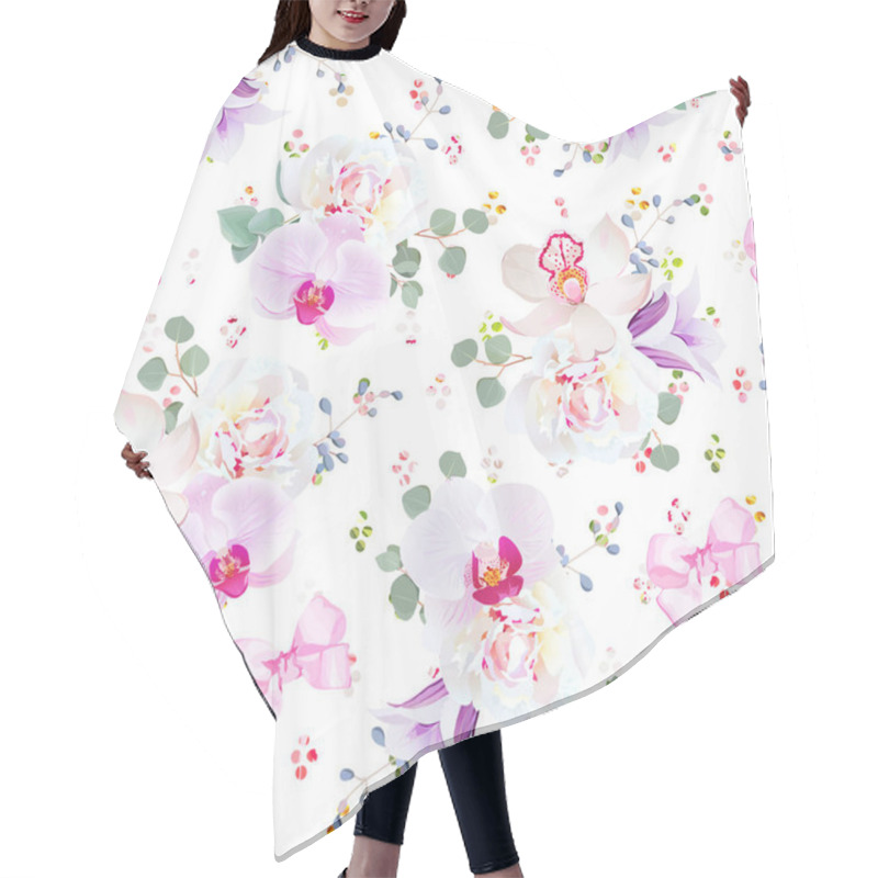 Personality  Elegant Seamless Vector Print In Purple, Pink And White Tones. P Hair Cutting Cape