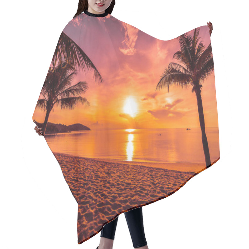 Personality  At Sunset Time On The Tropical Paradise Island Beach And Sea With Coconut Palm Tree For Holiday And Vacation Hair Cutting Cape