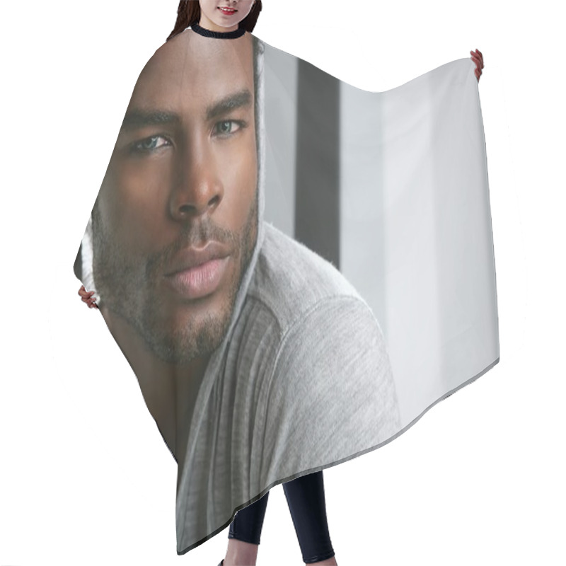 Personality  African American Cute Black Young Man Portrait Hair Cutting Cape